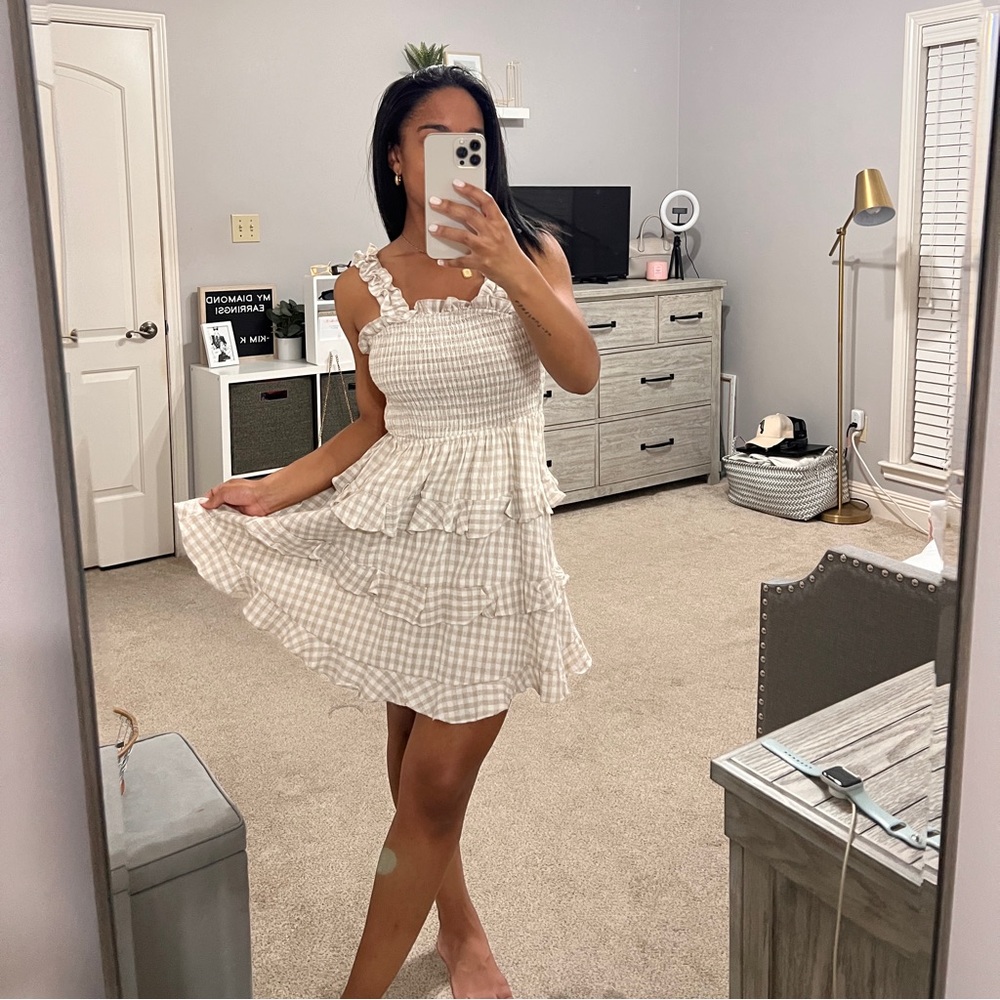 Beige and White Boutique Dress